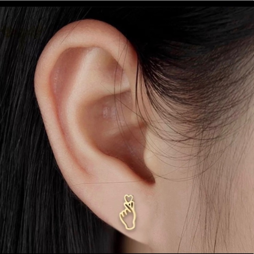 Korean Hand Heart Stainless Steel Stud Earrings Accessories Jewelry